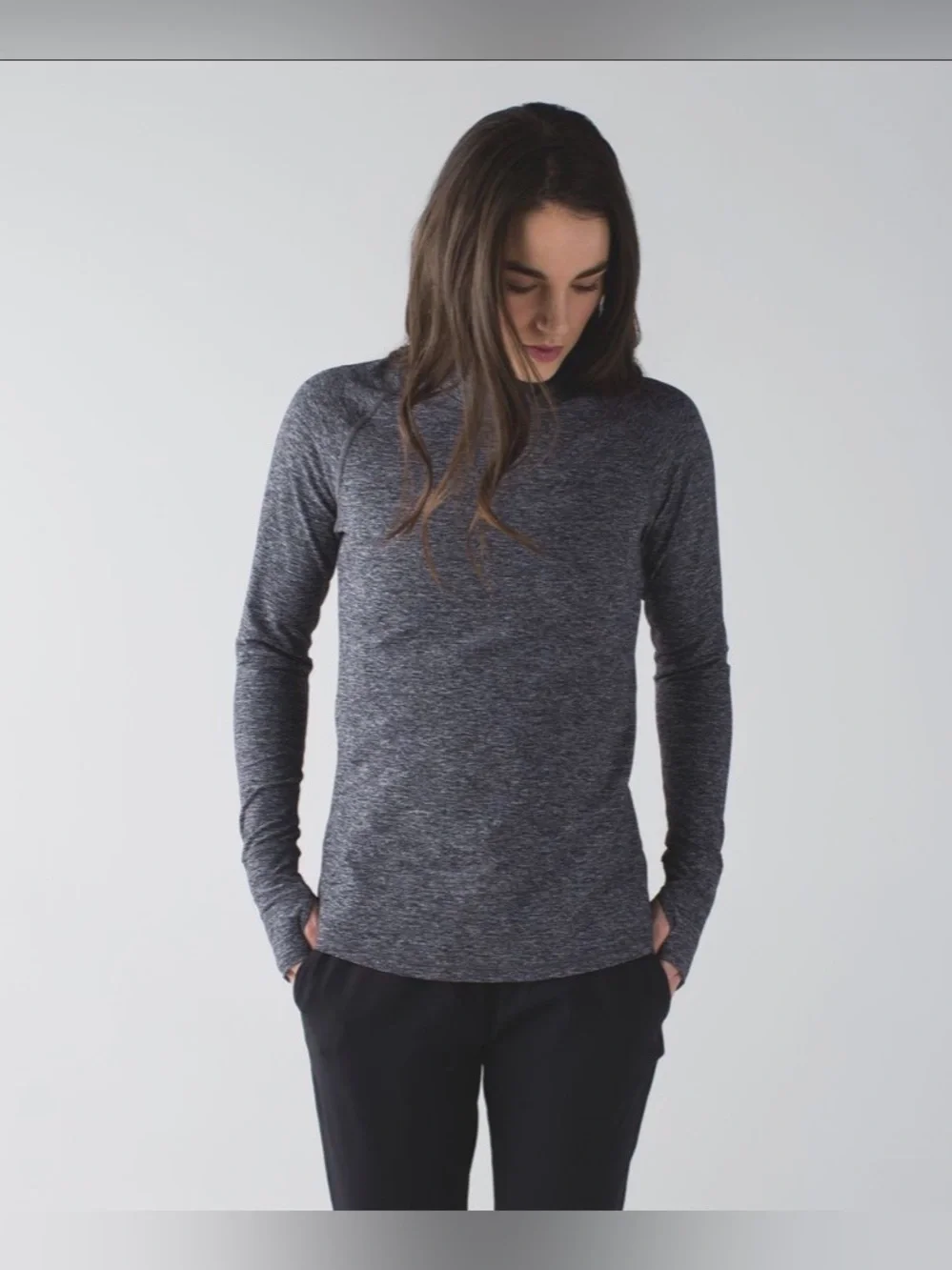 Lululemon Warm Your Core Long Sleeve Tee, Heathered Black, Size 12